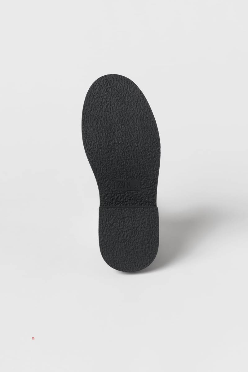 ZARA LEATHER Loafers Tjej Svarta | JZTSN-6415
