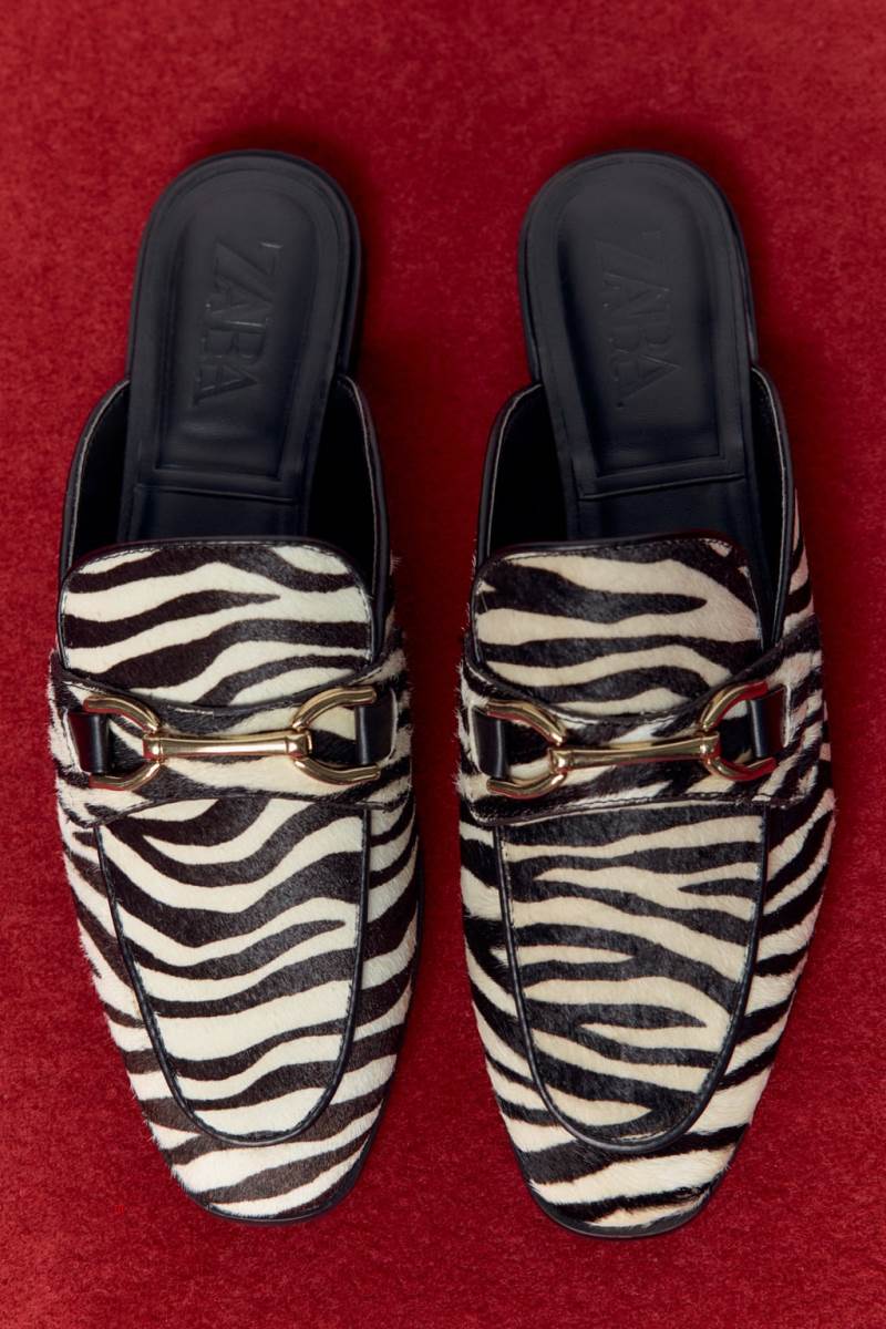 ZARA LEATHER MULE Loafers Dam Vita Svarta | NELVJ-5049