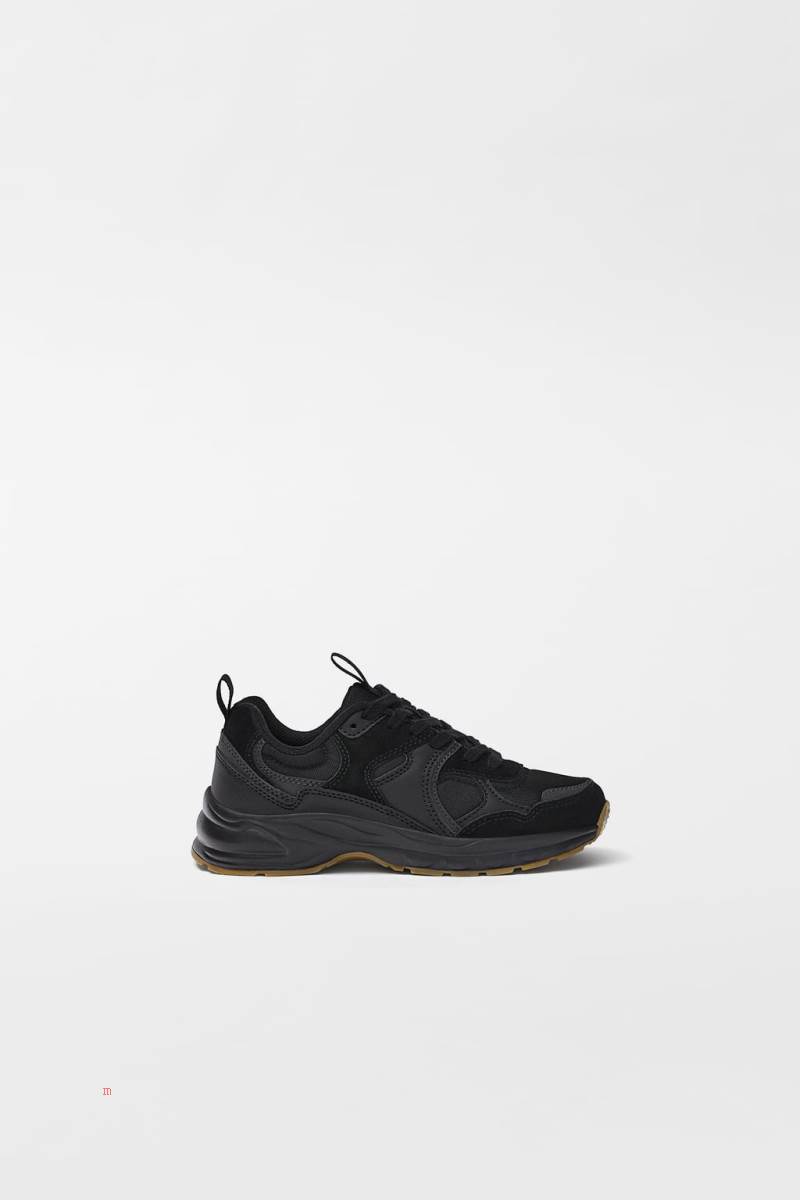 ZARA LEATHER PIECE Sneakers Tjej Svarta | NHUJK-6951
