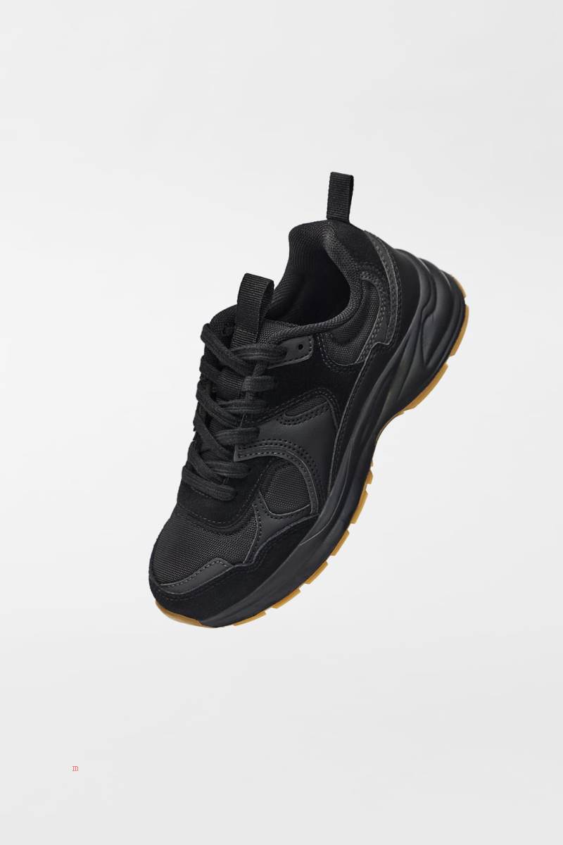 ZARA LEATHER PIECE Sneakers Tjej Svarta | NHUJK-6951