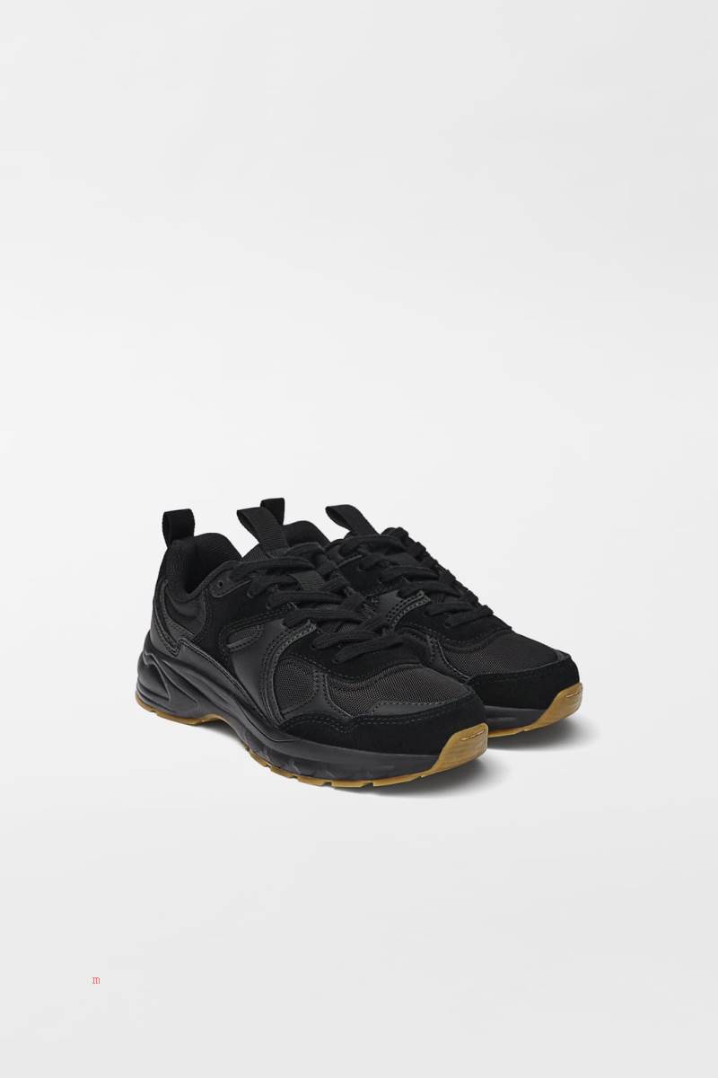 ZARA LEATHER PIECE Sneakers Tjej Svarta | NHUJK-6951