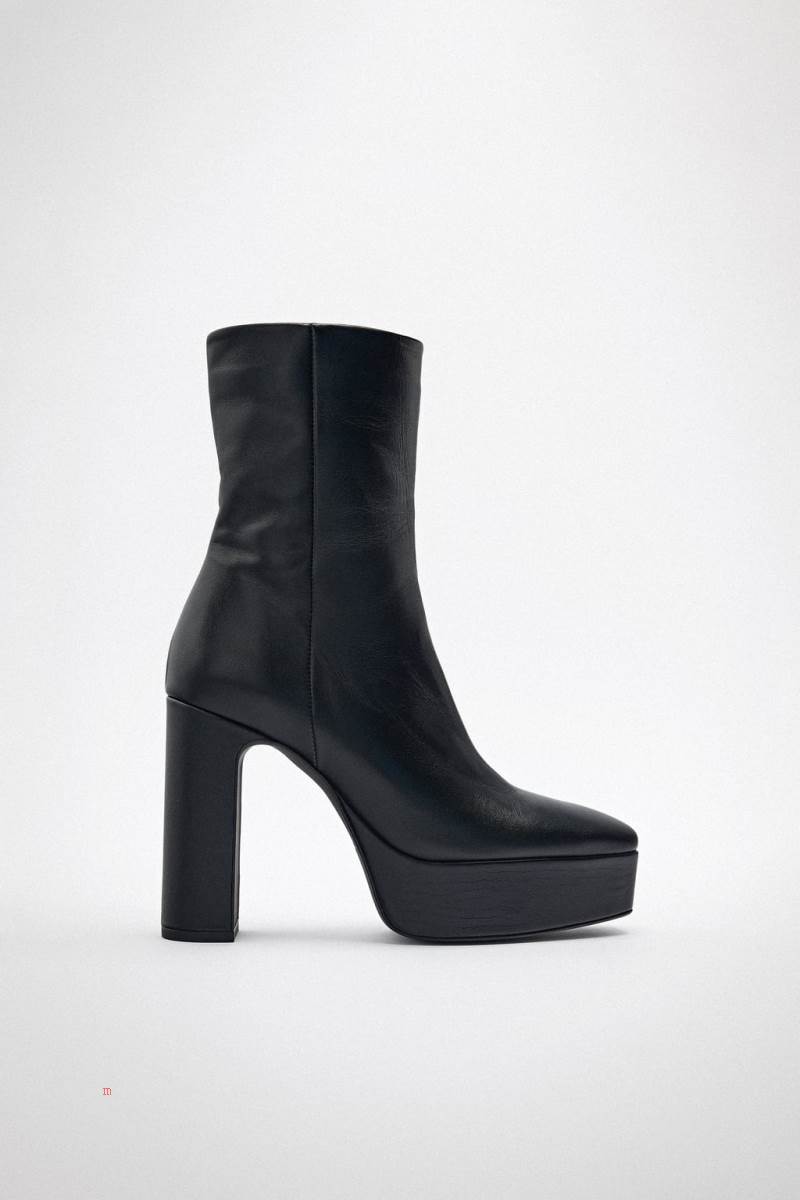ZARA LEATHER PLATFORM Ankelboots Dam Svarta | CKYNM-9503