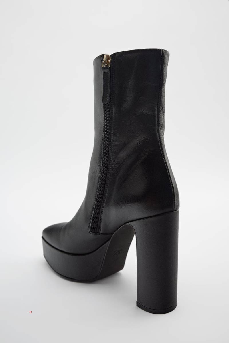 ZARA LEATHER PLATFORM Ankelboots Dam Svarta | CKYNM-9503