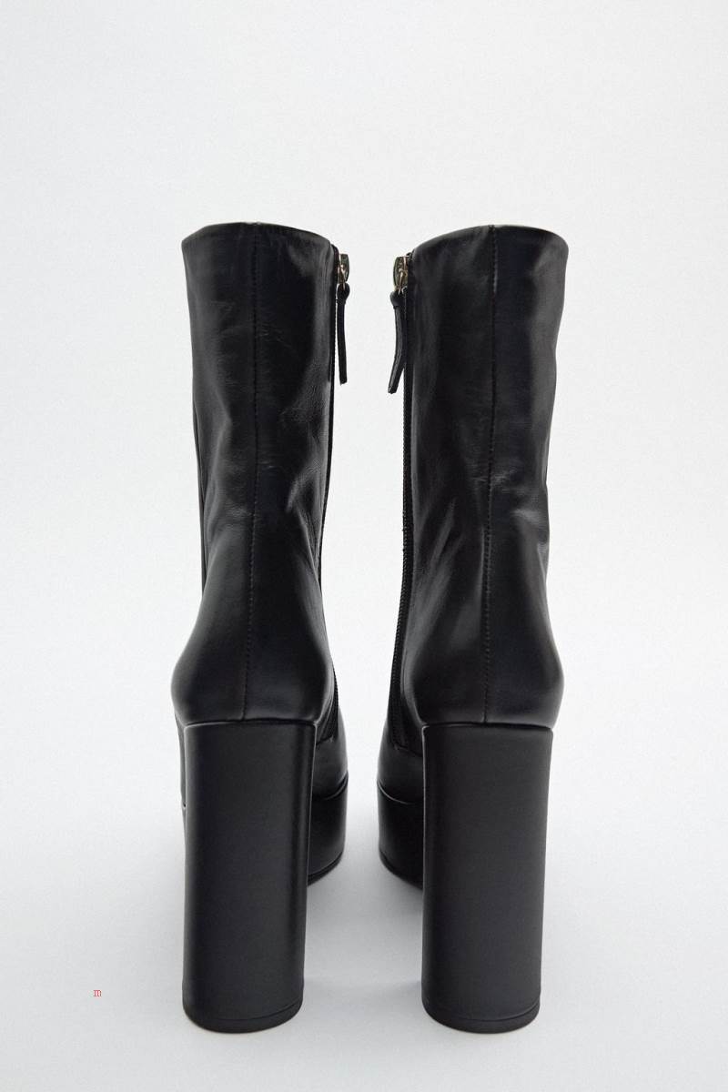 ZARA LEATHER PLATFORM Ankelboots Dam Svarta | CKYNM-9503