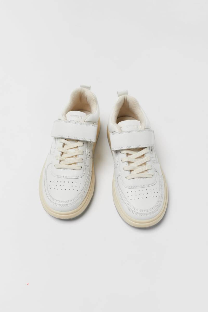 ZARA LEATHER RETRO PLIMSOLLS Sneakers Tjej Vita | XFRBY-7631