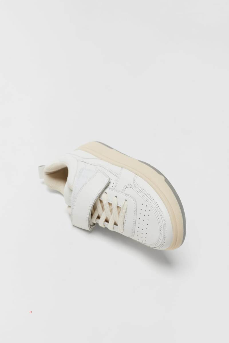 ZARA LEATHER RETRO PLIMSOLLS Sneakers Tjej Vita | XFRBY-7631