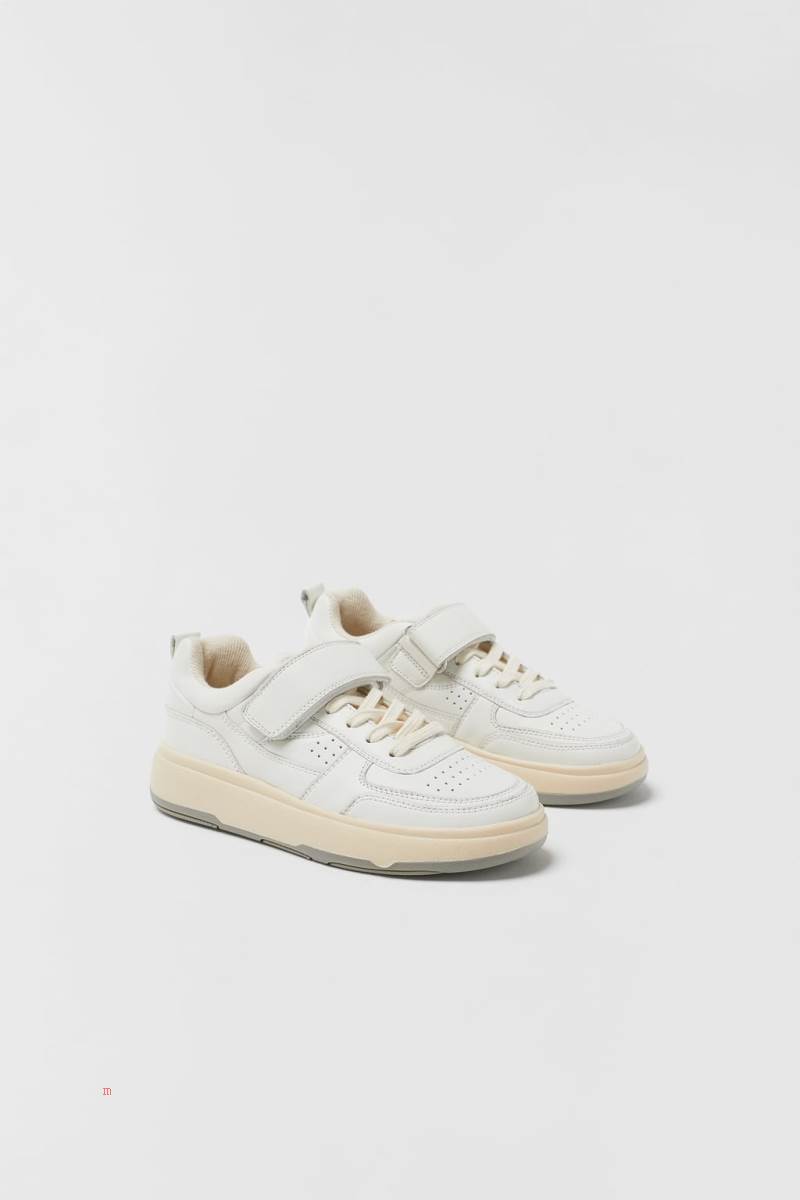 ZARA LEATHER RETRO PLIMSOLLS Sneakers Tjej Vita | XFRBY-7631