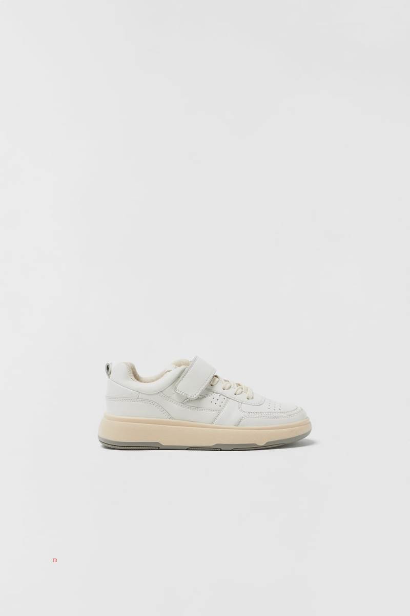 ZARA LEATHER RETRO PLIMSOLLS Sneakers Tjej Vita | XFRBY-7631