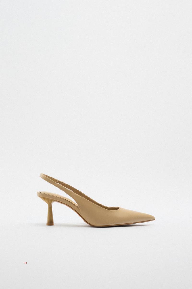 ZARA LEATHER SLINGBACK Högklackade Skor Dam Beige | DVHWS-6815