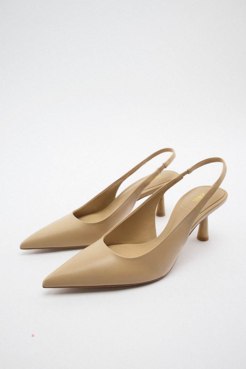 ZARA LEATHER SLINGBACK Högklackade Skor Dam Beige | DVHWS-6815