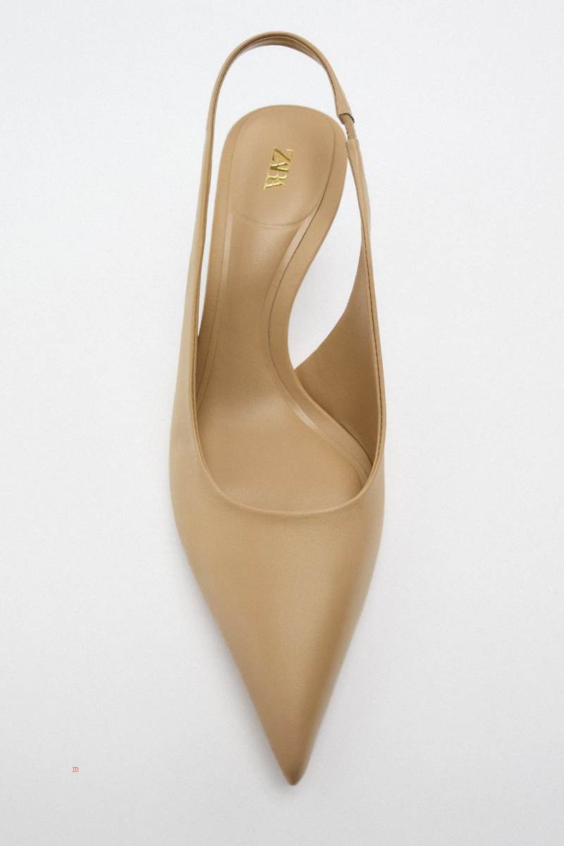 ZARA LEATHER SLINGBACK Högklackade Skor Dam Beige | DVHWS-6815