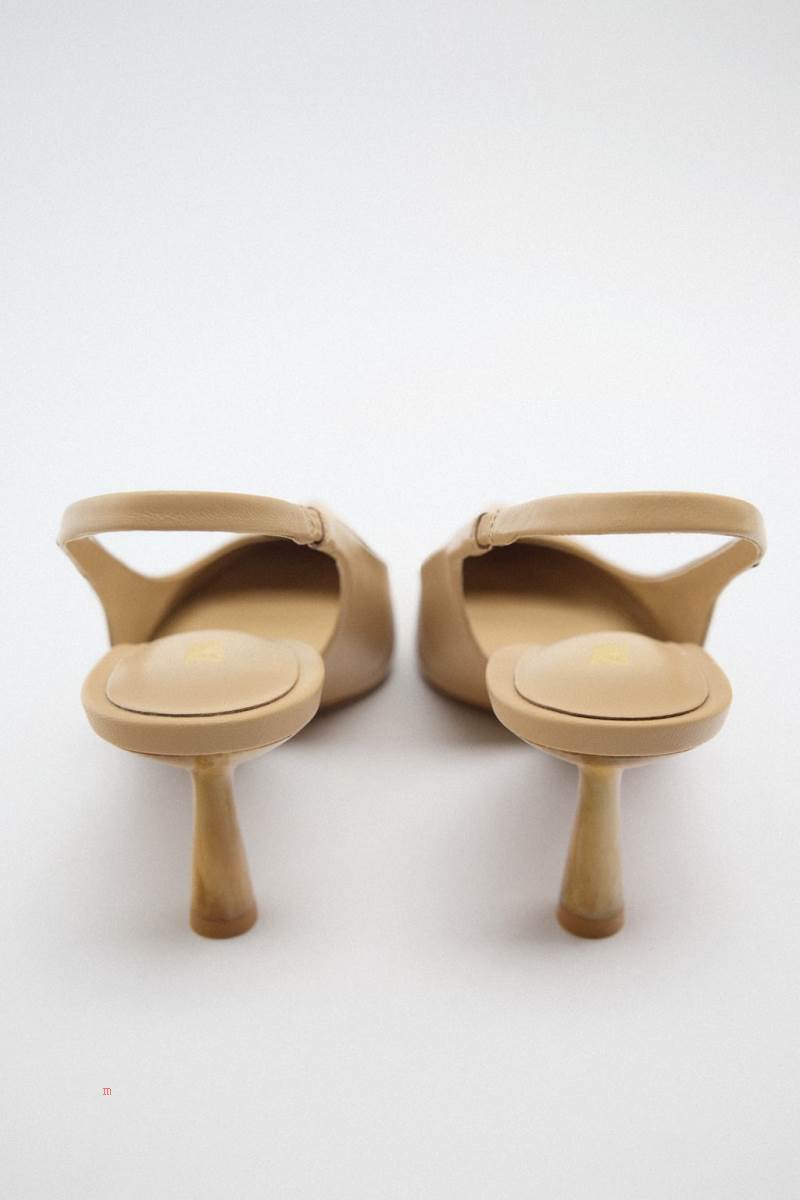 ZARA LEATHER SLINGBACK Högklackade Skor Dam Beige | DVHWS-6815