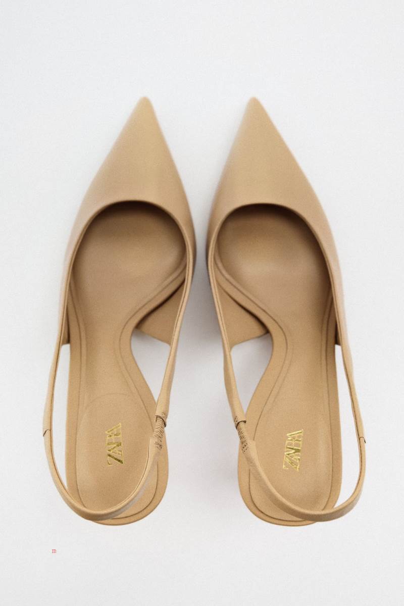 ZARA LEATHER SLINGBACK Högklackade Skor Dam Beige | DVHWS-6815
