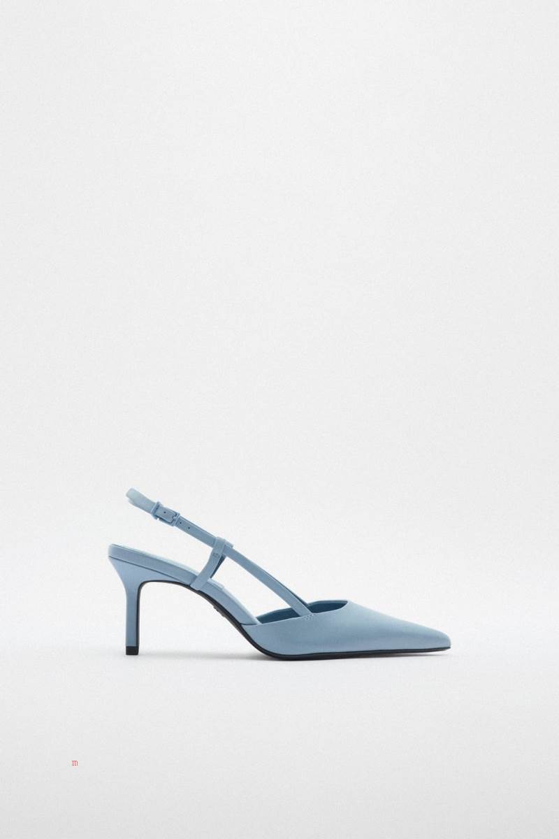 ZARA LEATHER SLINGBACK Högklackade Skor Dam Blå | VWSLN-9867