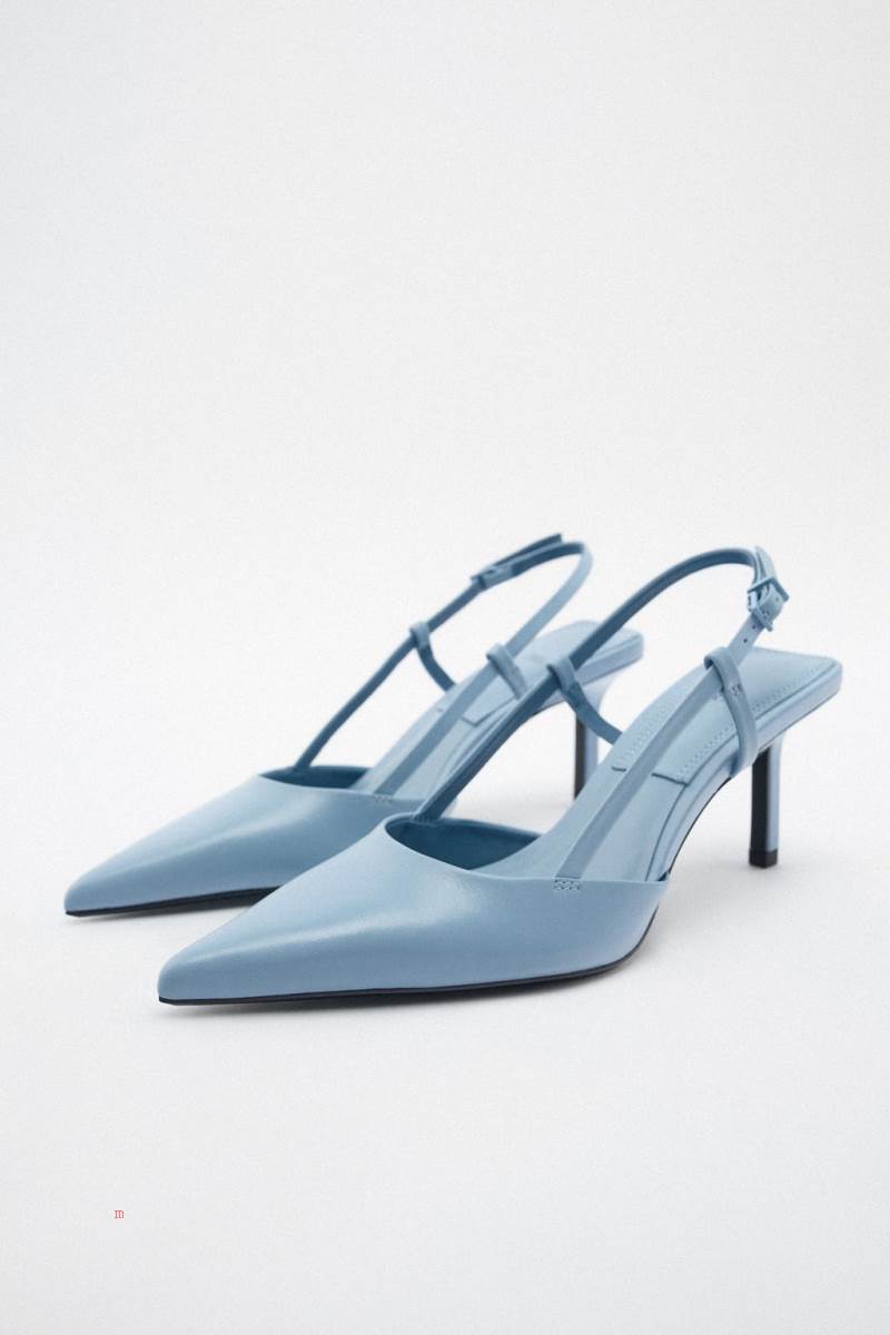 ZARA LEATHER SLINGBACK Högklackade Skor Dam Blå | VWSLN-9867