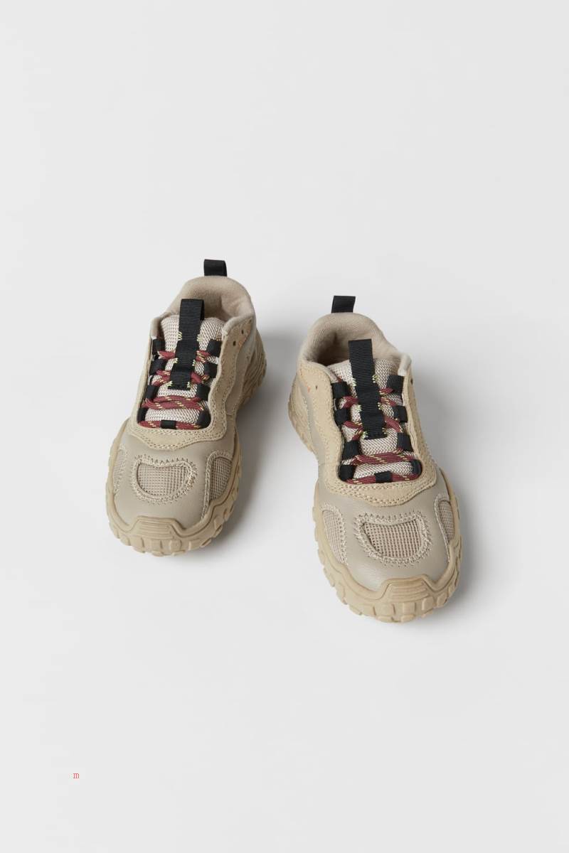 ZARA LEATHER Sneakers Pojke Beige | STQYV-9851
