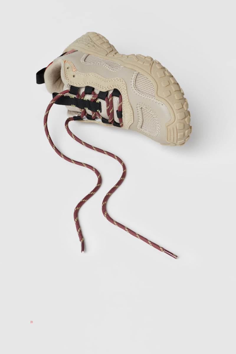 ZARA LEATHER Sneakers Pojke Beige | STQYV-9851