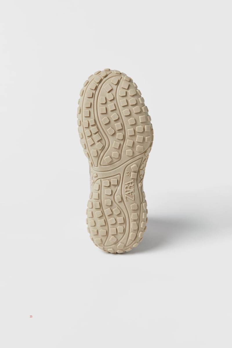 ZARA LEATHER Sneakers Pojke Beige | STQYV-9851