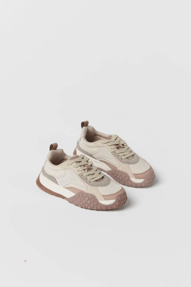 ZARA LEATHER Sneakers Pojke Beige | SUQBL-7264