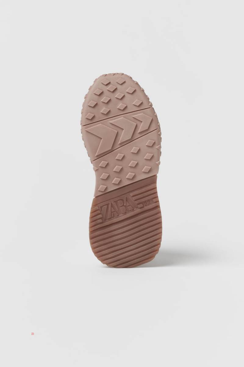 ZARA LEATHER Sneakers Tjej Beige | OJBNZ-0621