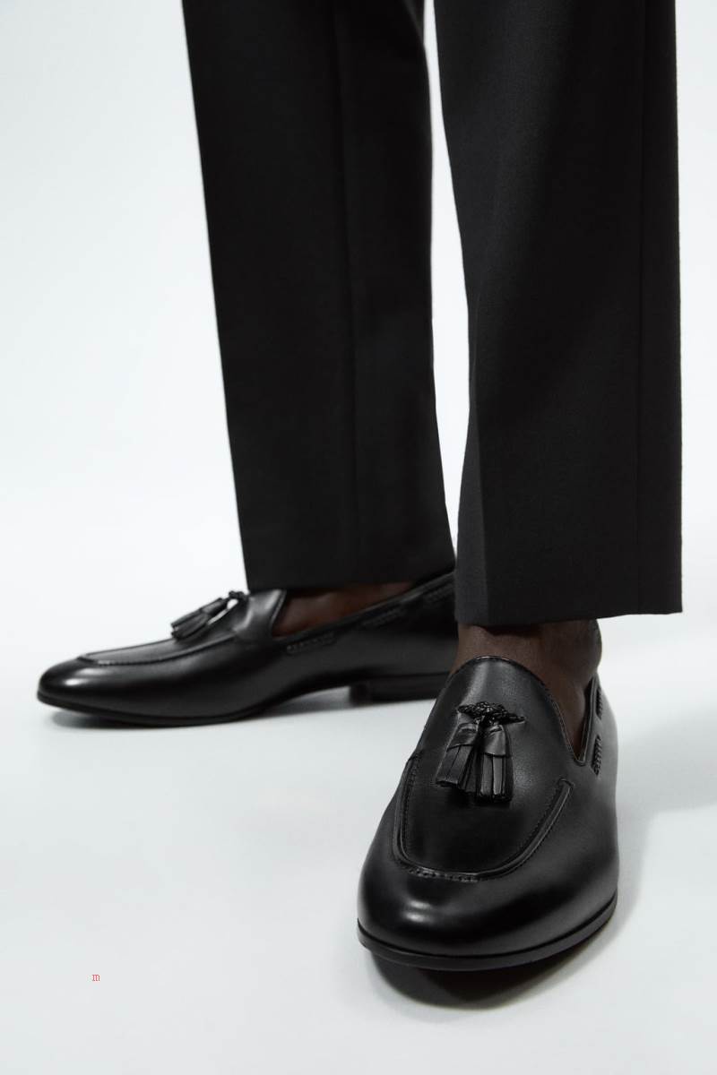 ZARA LEATHER TASSEL Loafers Herr Svarta | PMNOK-7869
