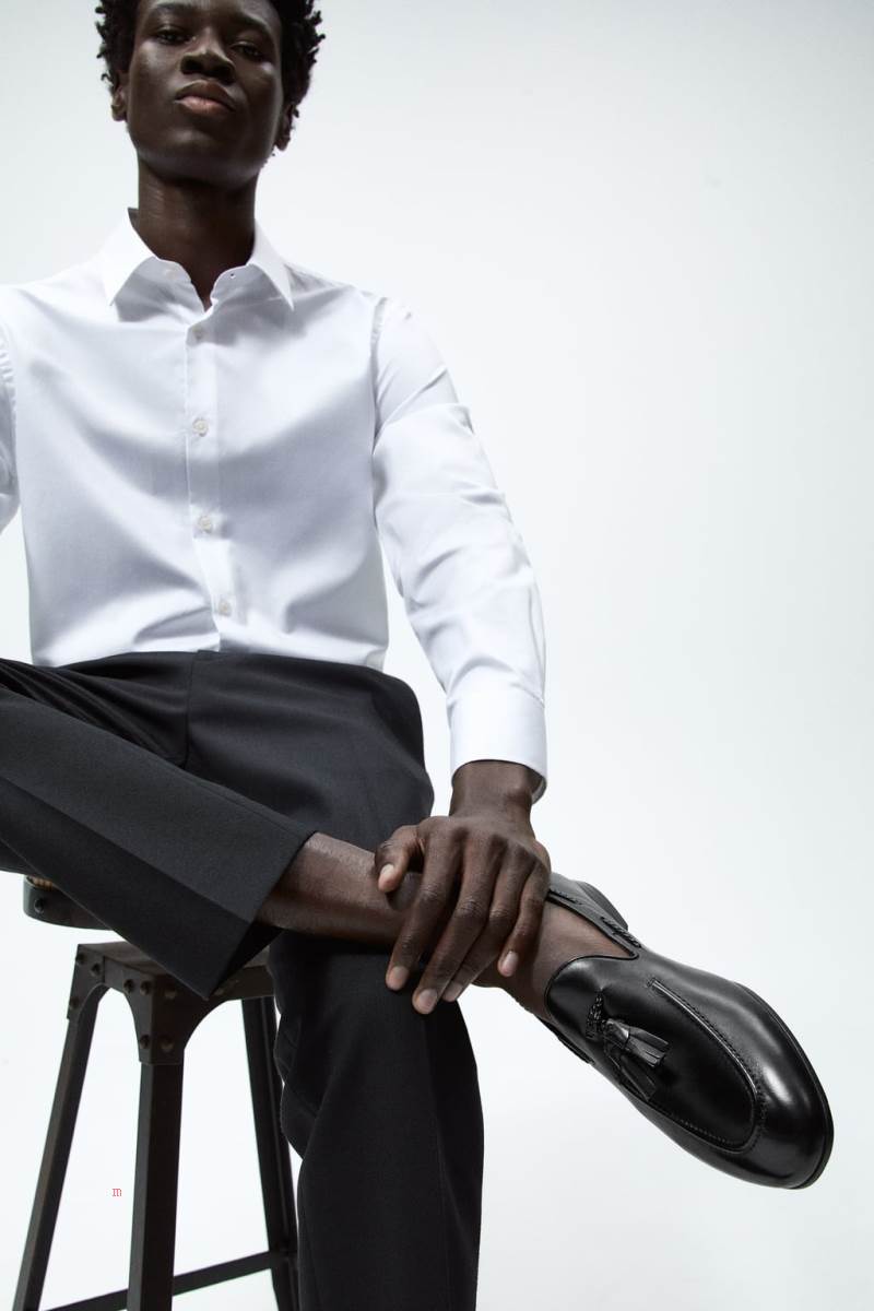 ZARA LEATHER TASSEL Loafers Herr Svarta | PMNOK-7869