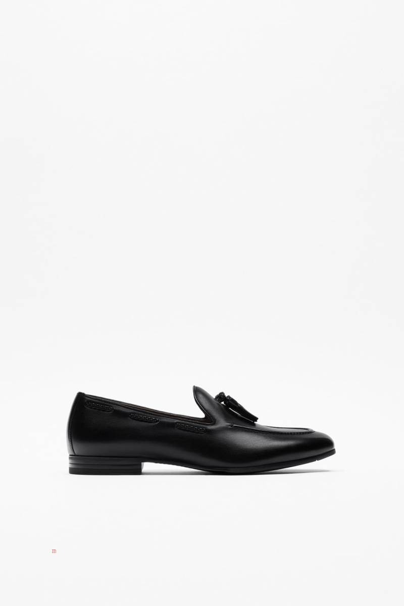 ZARA LEATHER TASSEL Loafers Herr Svarta | PMNOK-7869