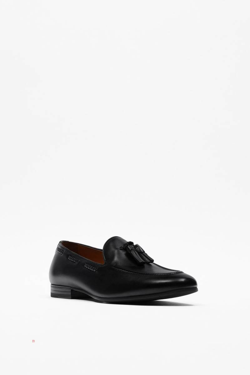 ZARA LEATHER TASSEL Loafers Herr Svarta | PMNOK-7869