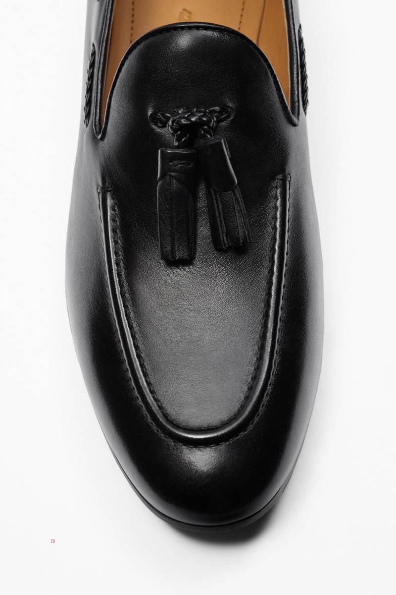 ZARA LEATHER TASSEL Loafers Herr Svarta | PMNOK-7869