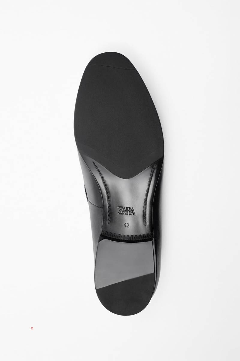 ZARA LEATHER TASSEL Loafers Herr Svarta | PMNOK-7869