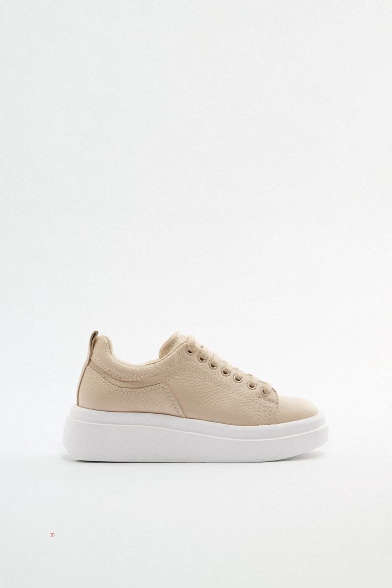 ZARA LEATHER Träningsskor Dam Beige | EVPHW-2376