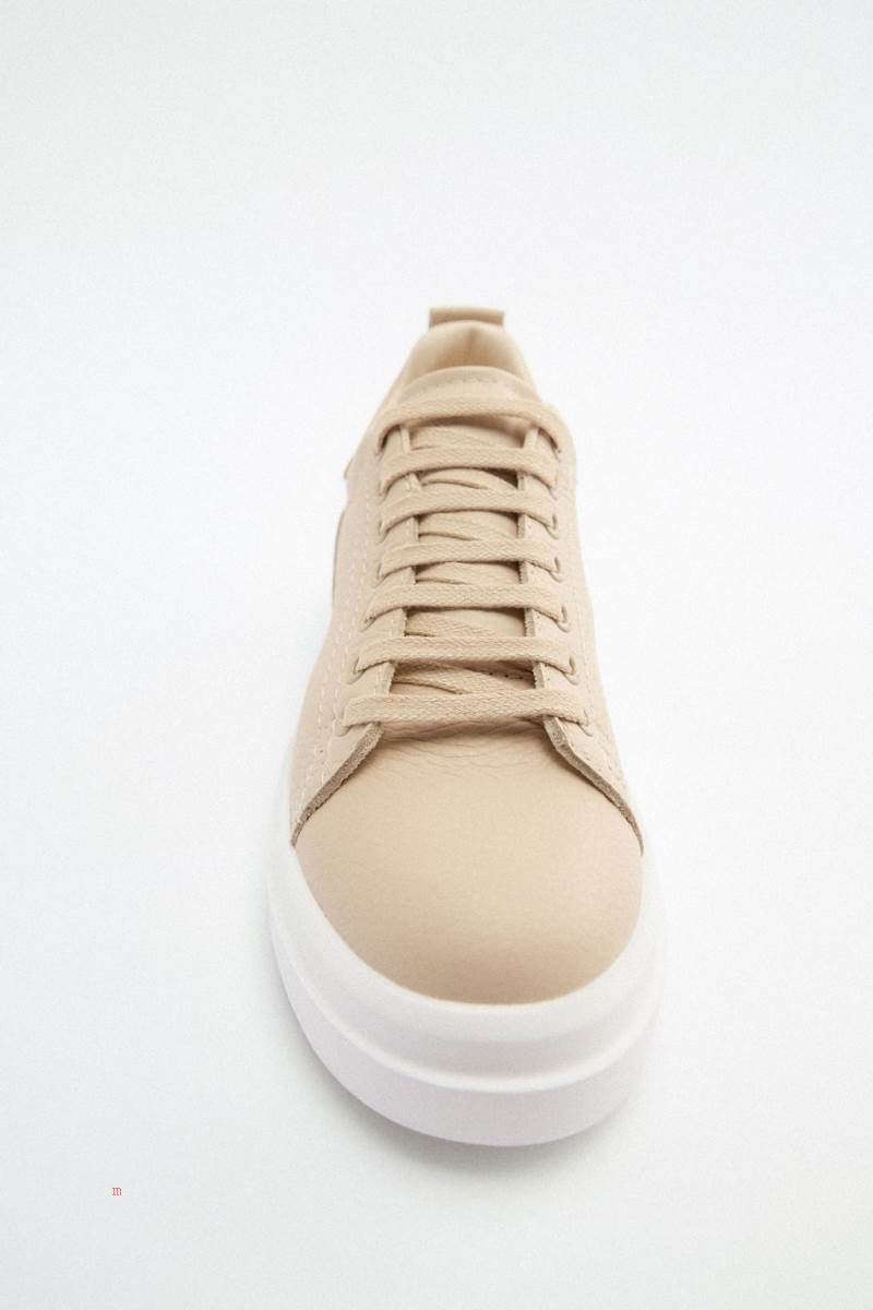 ZARA LEATHER Träningsskor Dam Beige | EVPHW-2376