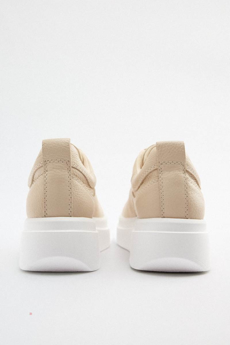 ZARA LEATHER Träningsskor Dam Beige | EVPHW-2376