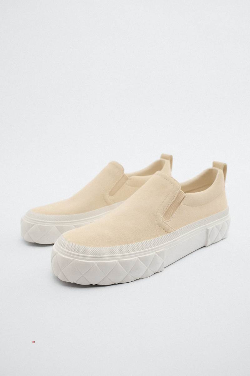 ZARA LEATHER Träningsskor Dam Beige | TPIYH-2047