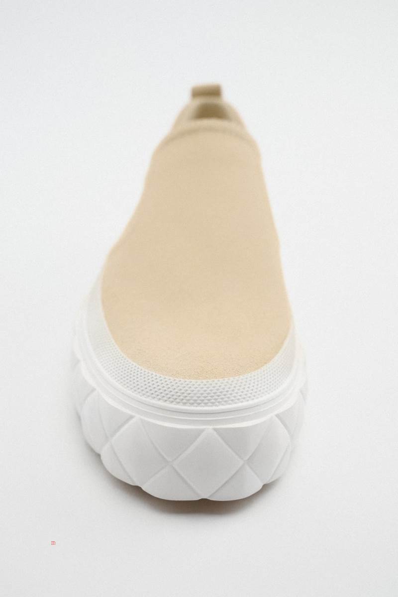 ZARA LEATHER Träningsskor Dam Beige | TPIYH-2047