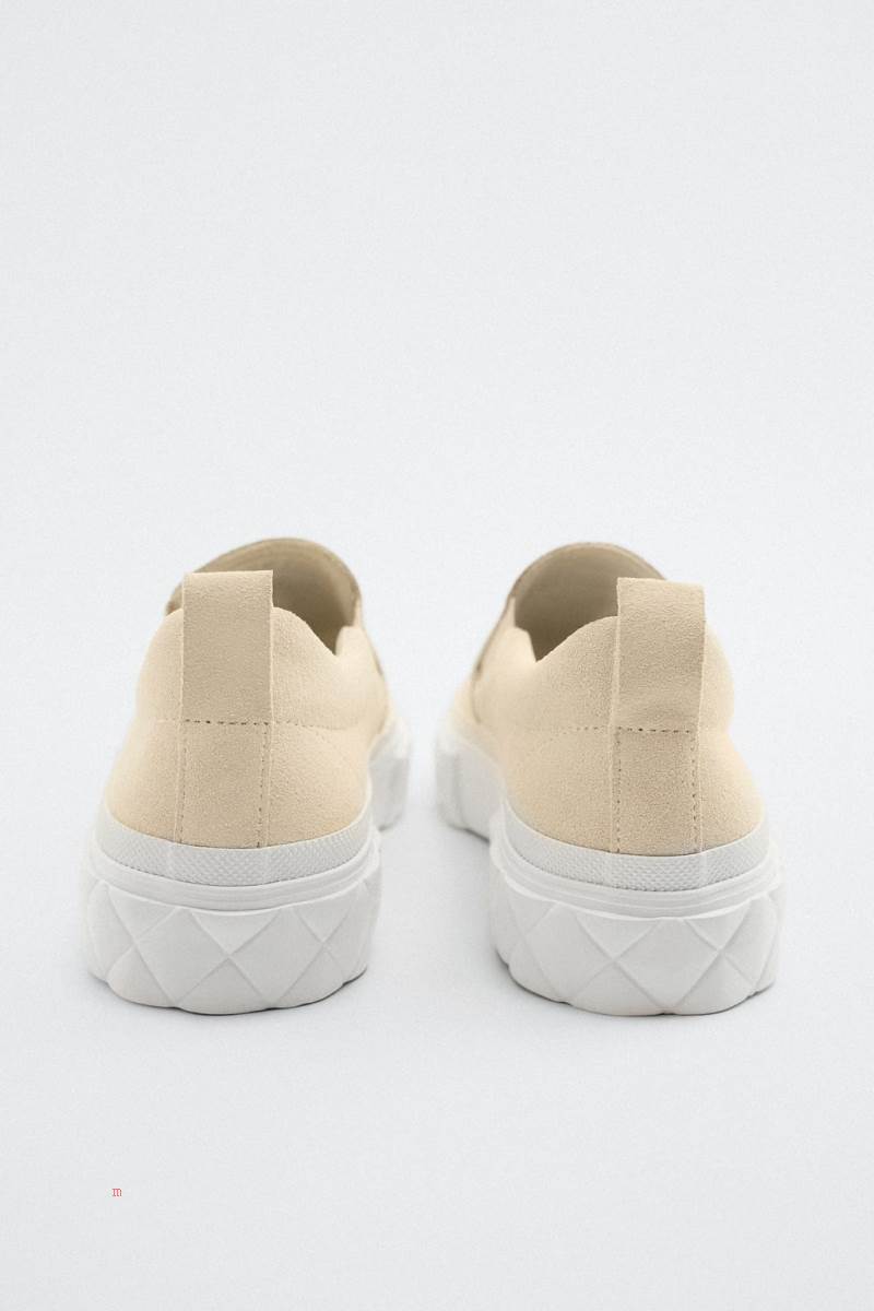 ZARA LEATHER Träningsskor Dam Beige | TPIYH-2047