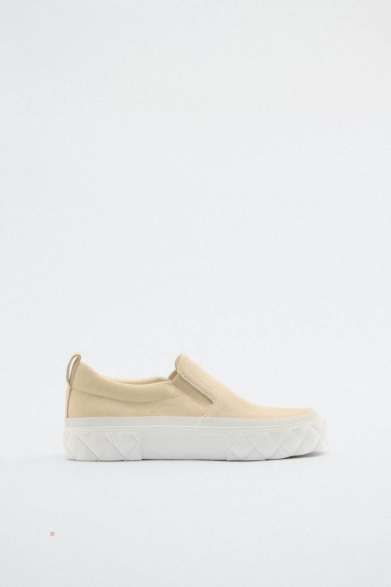 ZARA LEATHER Träningsskor Dam Beige | TPIYH-2047
