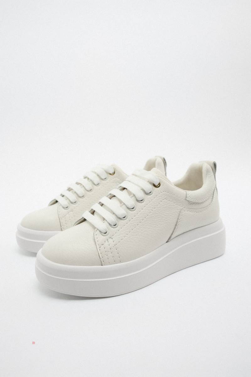 ZARA LEATHER Träningsskor Dam Vita | BQUZT-8062