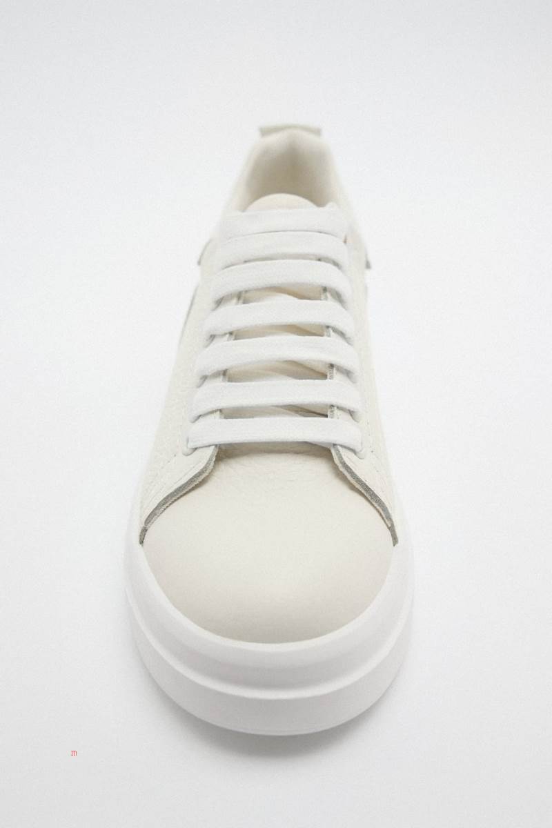 ZARA LEATHER Träningsskor Dam Vita | BQUZT-8062