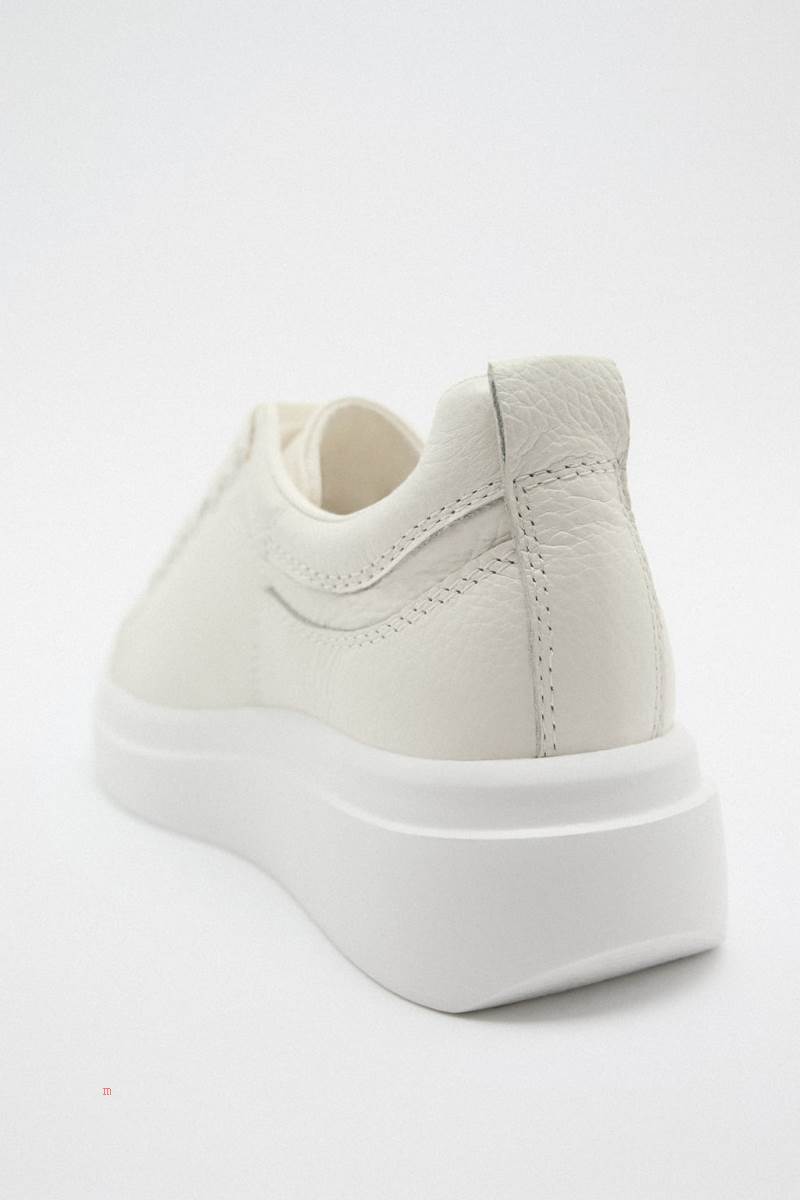 ZARA LEATHER Träningsskor Dam Vita | BQUZT-8062