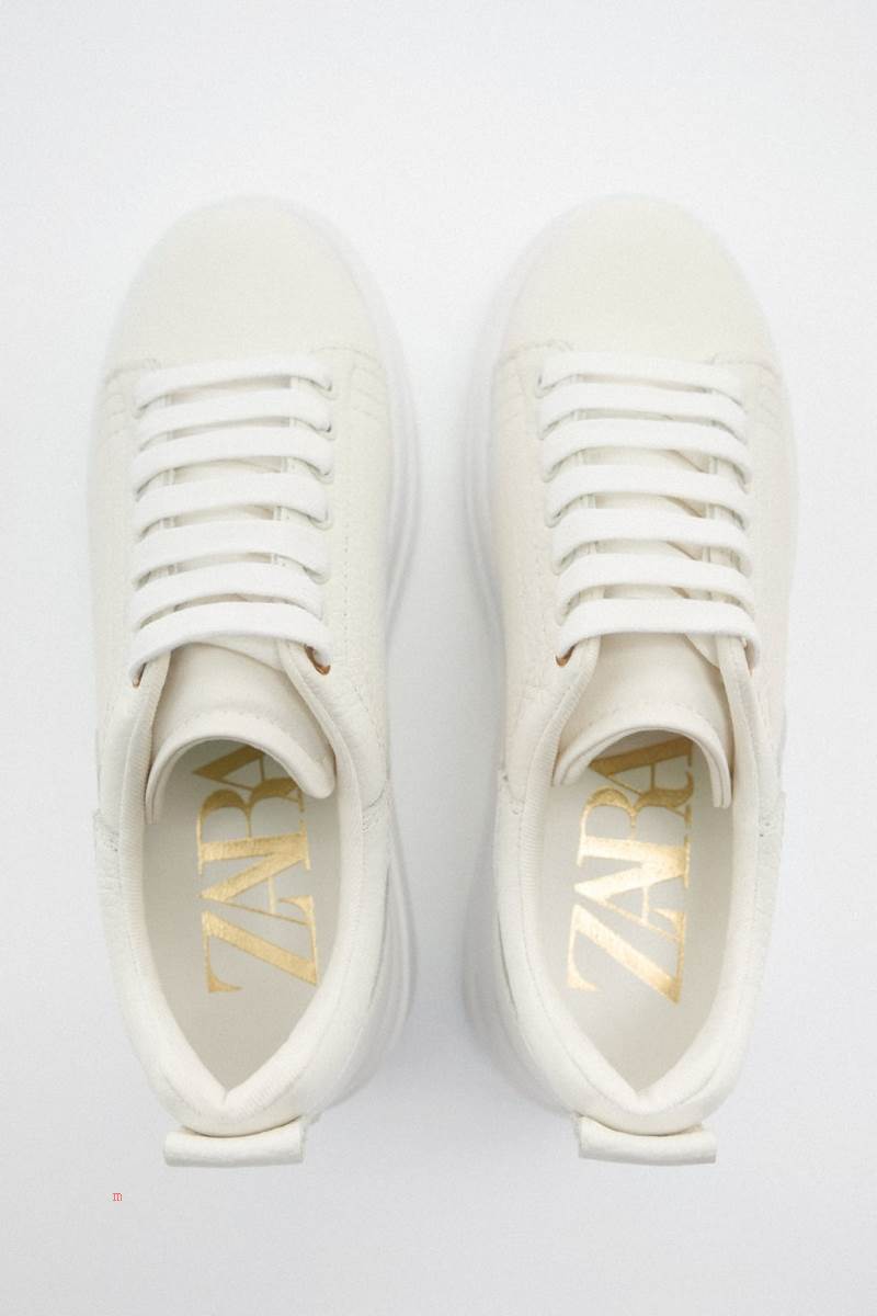 ZARA LEATHER Träningsskor Dam Vita | BQUZT-8062