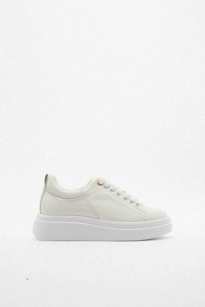 ZARA LEATHER Träningsskor Dam Vita | BQUZT-8062