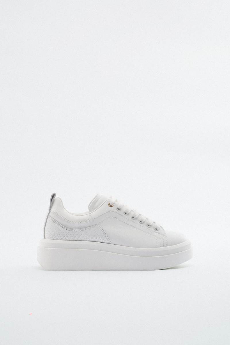 ZARA LEATHER Träningsskor Dam Vita | FJCVD-3758