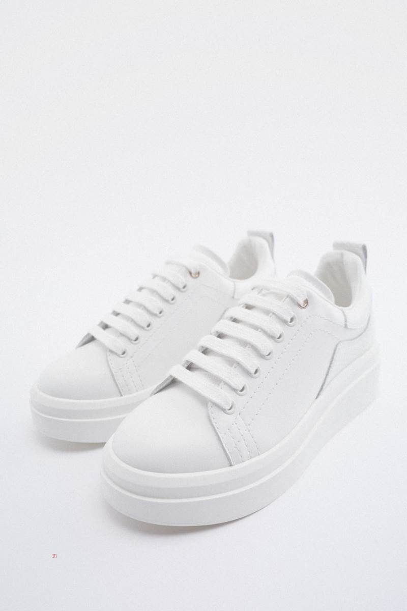ZARA LEATHER Träningsskor Dam Vita | FJCVD-3758