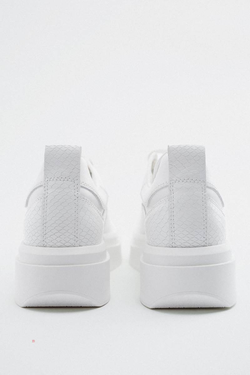 ZARA LEATHER Träningsskor Dam Vita | FJCVD-3758