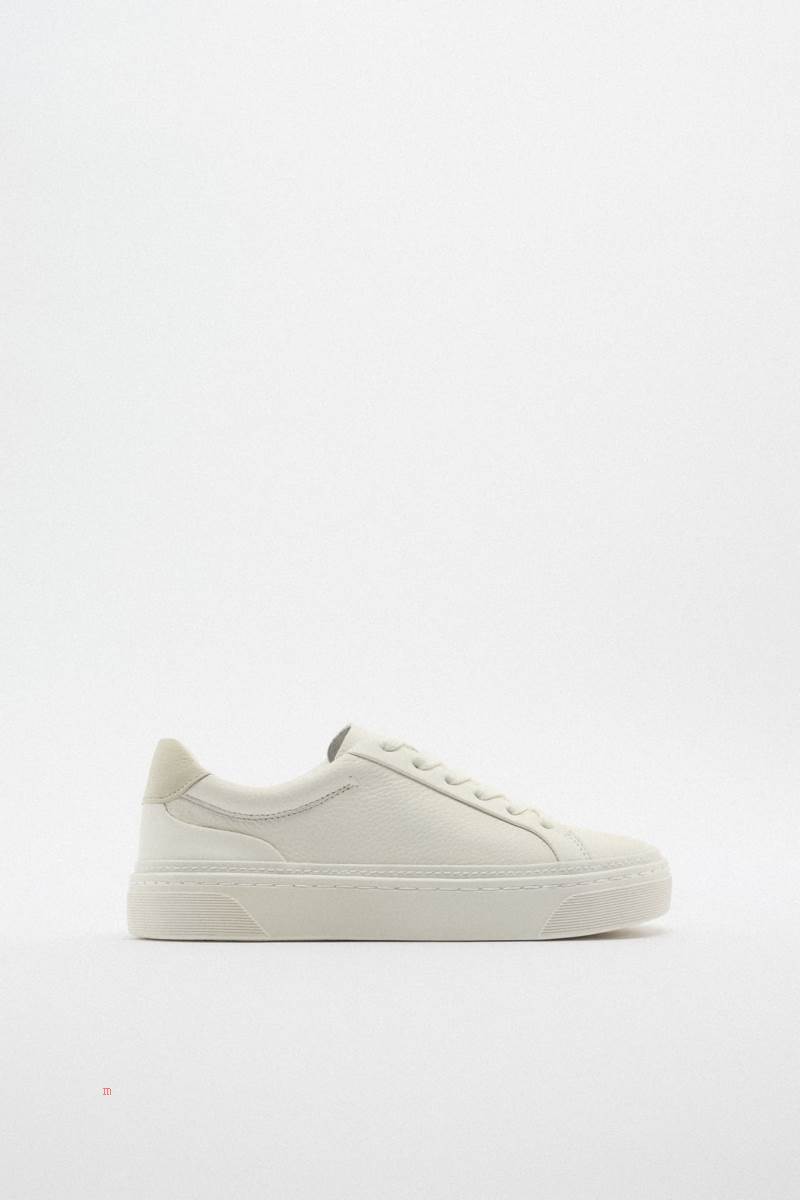 ZARA LEATHER Träningsskor Dam Vita | GQKYD-2594