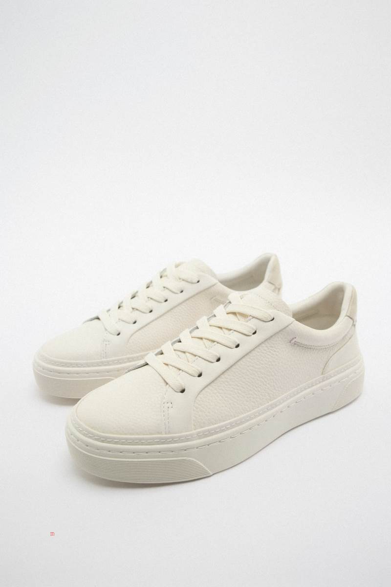 ZARA LEATHER Träningsskor Dam Vita | GQKYD-2594