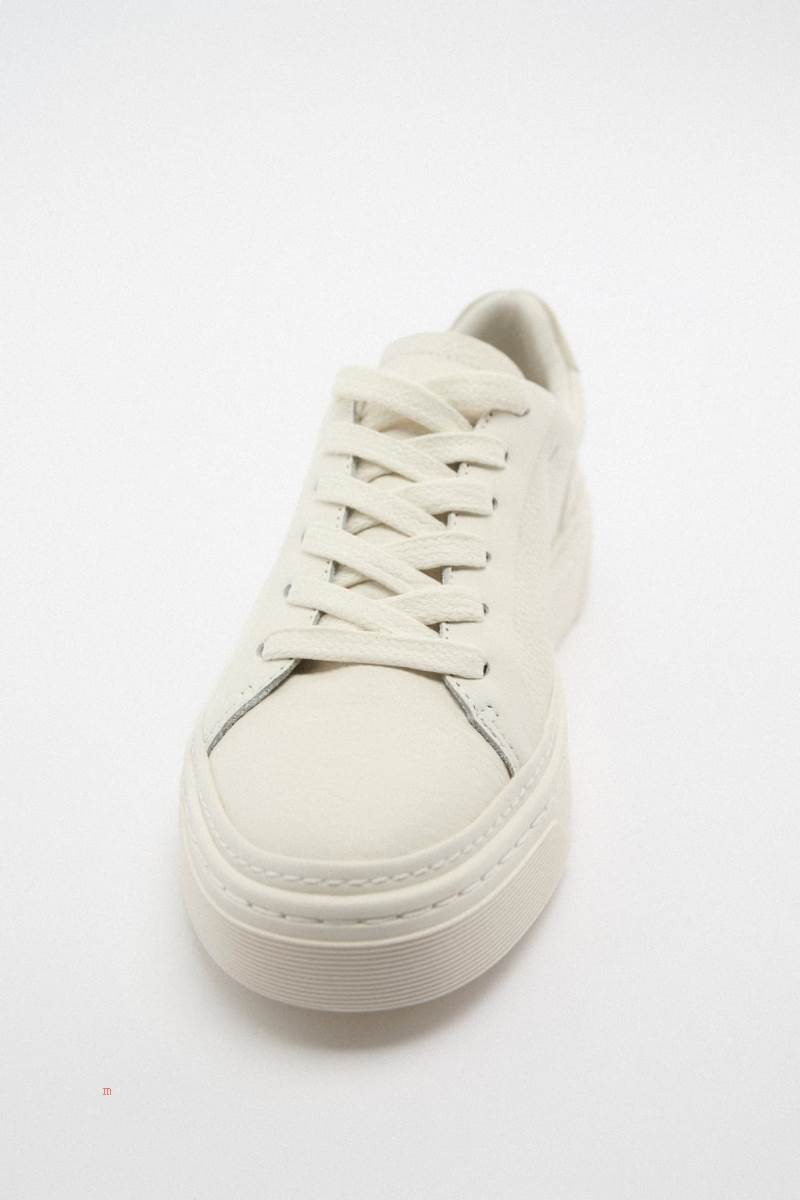 ZARA LEATHER Träningsskor Dam Vita | GQKYD-2594