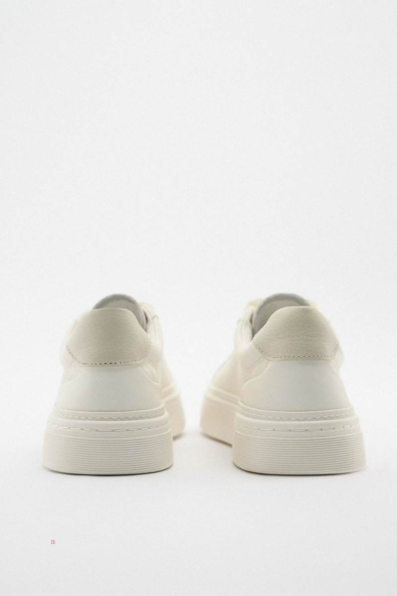 ZARA LEATHER Träningsskor Dam Vita | GQKYD-2594