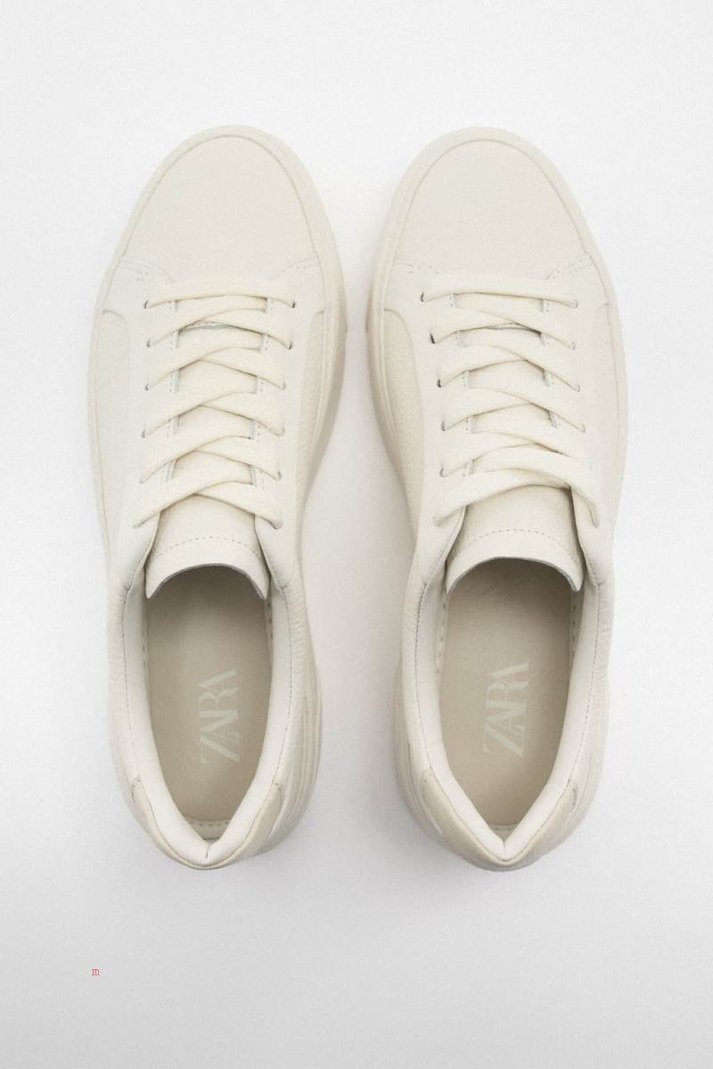 ZARA LEATHER Träningsskor Dam Vita | GQKYD-2594